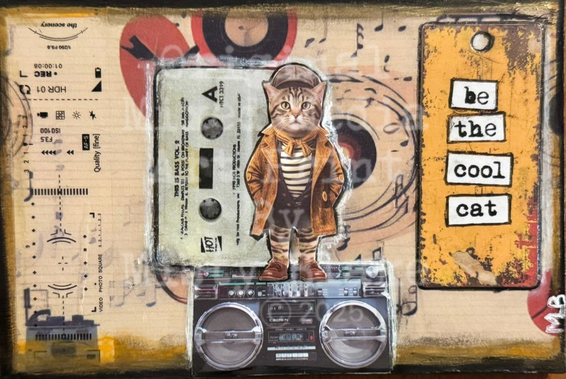 Cat astronaut boombox cassette be the cool cat collage