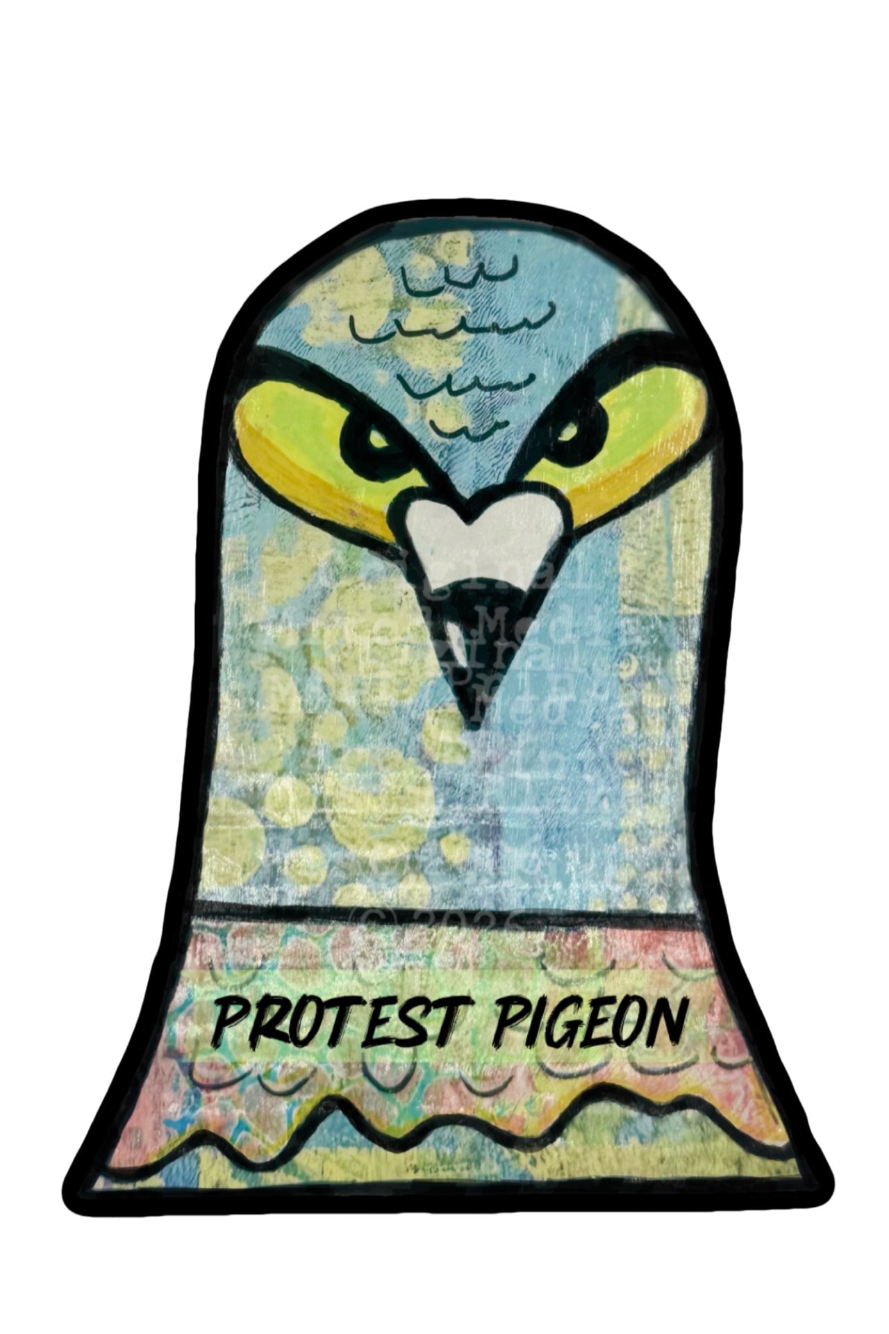 Protest pigeon stylized illustration mixed media