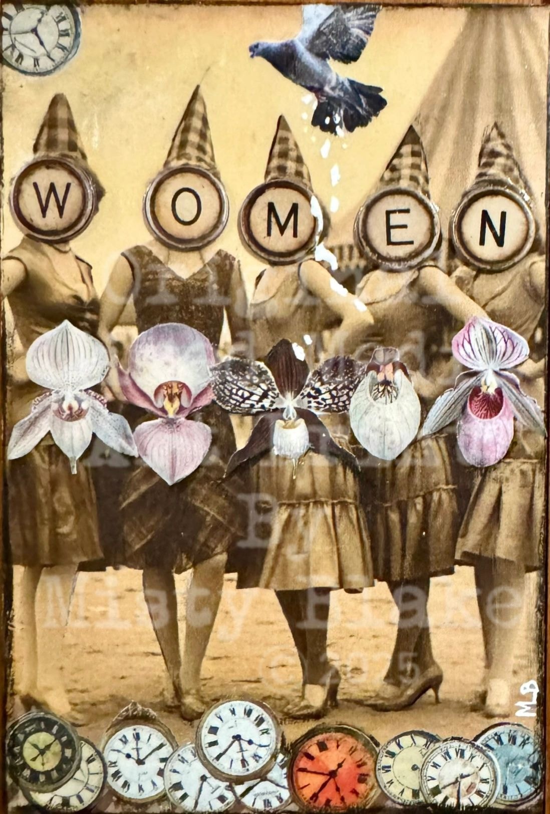 Vintage collage women flowers clocks steampunk