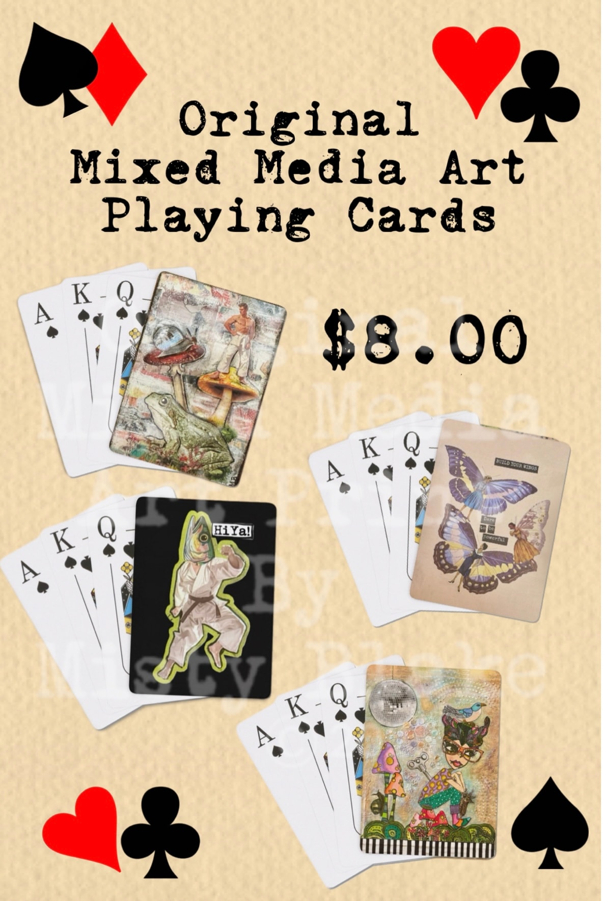 Original mixed media art playing cards product photo set one