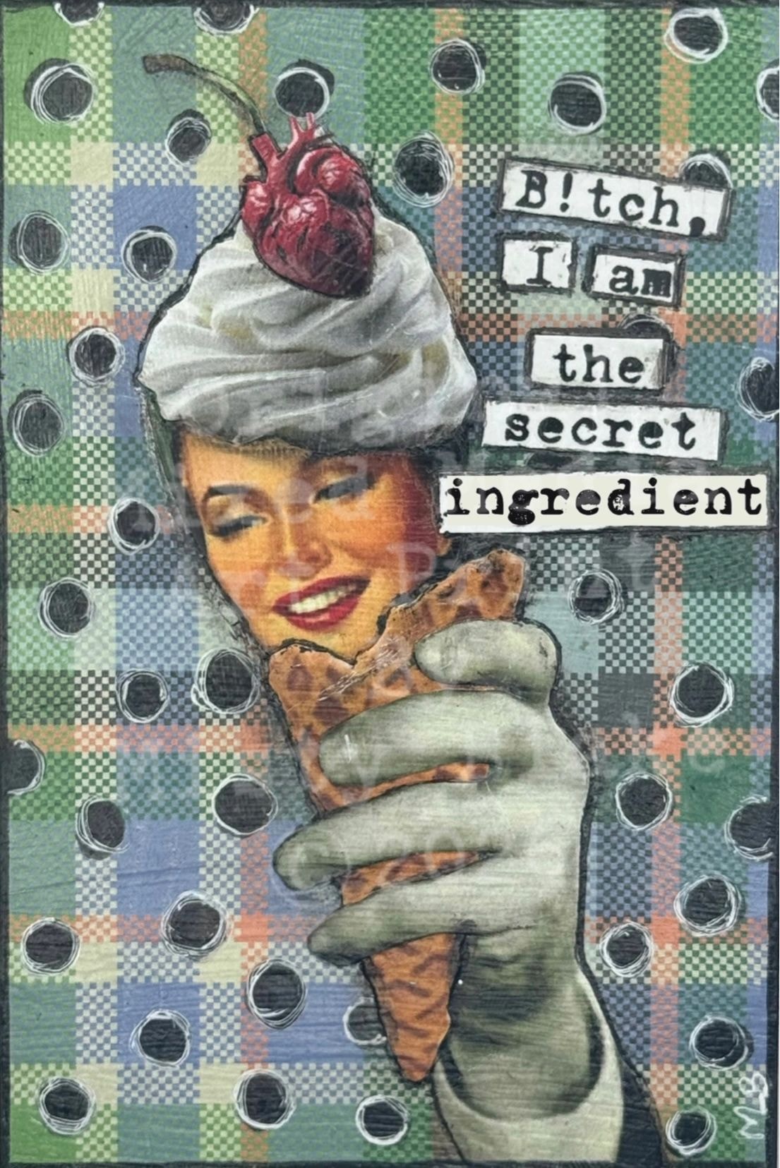 Collage art woman heart ice cream surreal